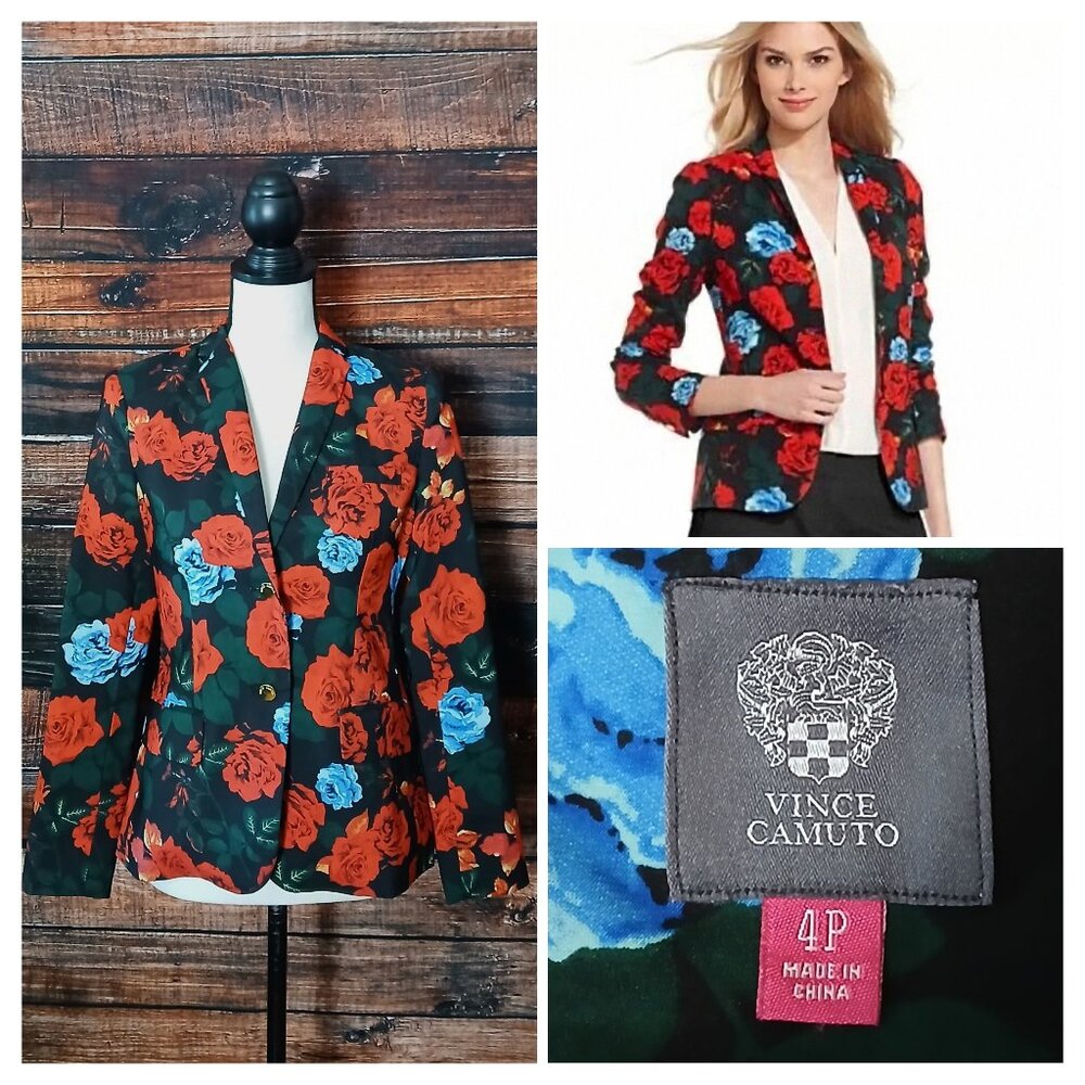 Vince Camuto Blazer Jacket 4 Petite Floral Rose Print